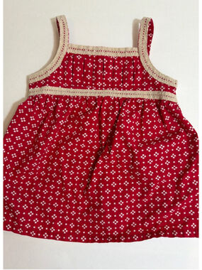 Girls Hanna Andersson Red White Patterned Tank Top Ecru Lace Trim Size 110 5